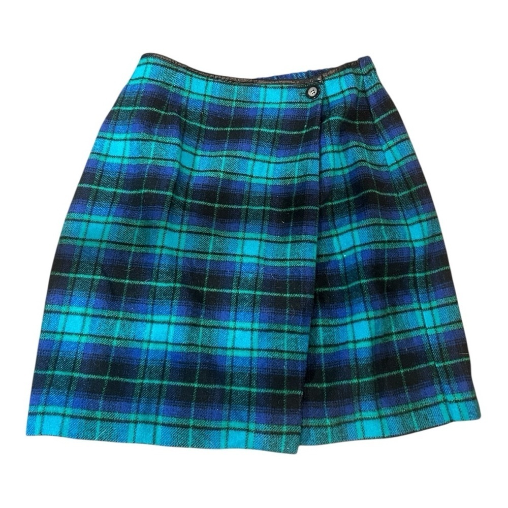 Vintage David Brooks Plaid Skirt Size 8 Blue Green Tartan